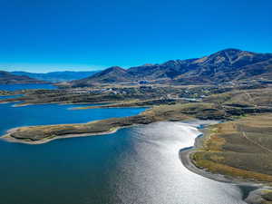 Aerial view of a water and mountain view