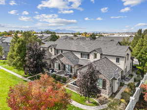 Aerial perspective of suburban area featuring mountains