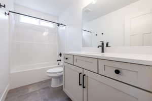 Bathroom featuring vanity and bathtub / shower combination