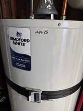 Detailed view of strapped water heater