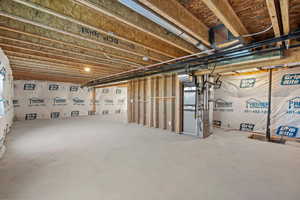 Unfinished basement with heating unit