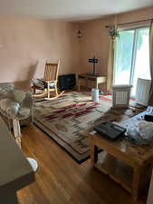 Living area with wood finished floors