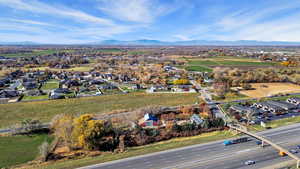 Aerial view of residential area featuring mountains