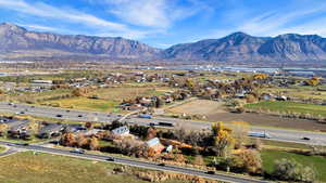 Drone / aerial view of a mountainous background