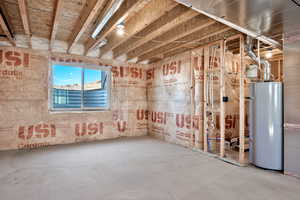 Basement featuring water heater