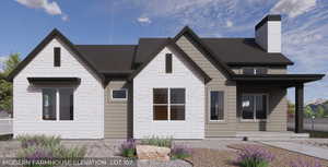 View of front of property with a porch and a chimney