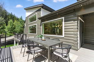 Wooden deck featuring outdoor dining space