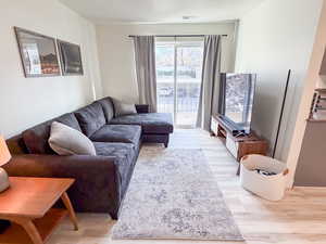 Living room featuring light wood-style floors
