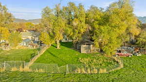 View of green lawn with a mountain view