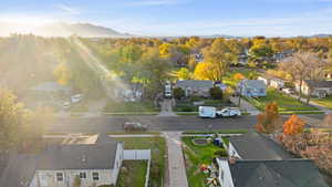 Aerial perspective of suburban area with mountains