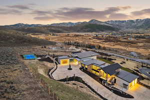 Aerial view at dusk of a mountain view