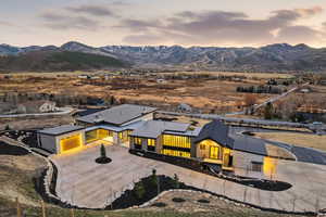 Aerial view at dusk of a mountain view