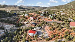 Drone / aerial view of a mountainous background