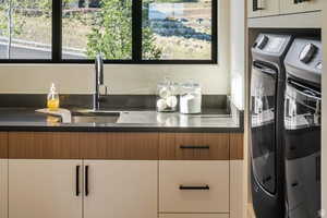 Washroom with cabinet space