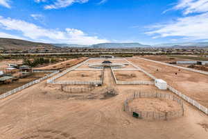 Aerial view of sparsely populated area with mountains