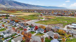 Aerial perspective of suburban area featuring mountains