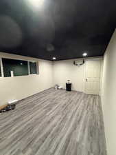 Family room/den with new floors and paint