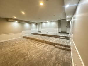 Below grade area with carpet and recessed lighting