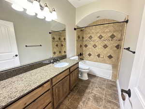 Full bathroom with vanity and bathing tub / shower combination