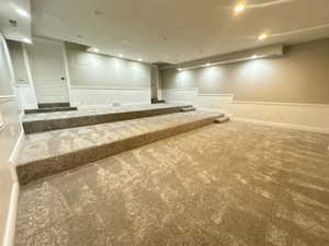 Basement featuring carpet flooring and recessed lighting
