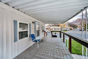 Wooden terrace with a mountain view