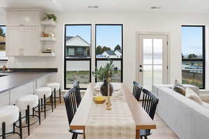 Dining area featuring light wood finished floors