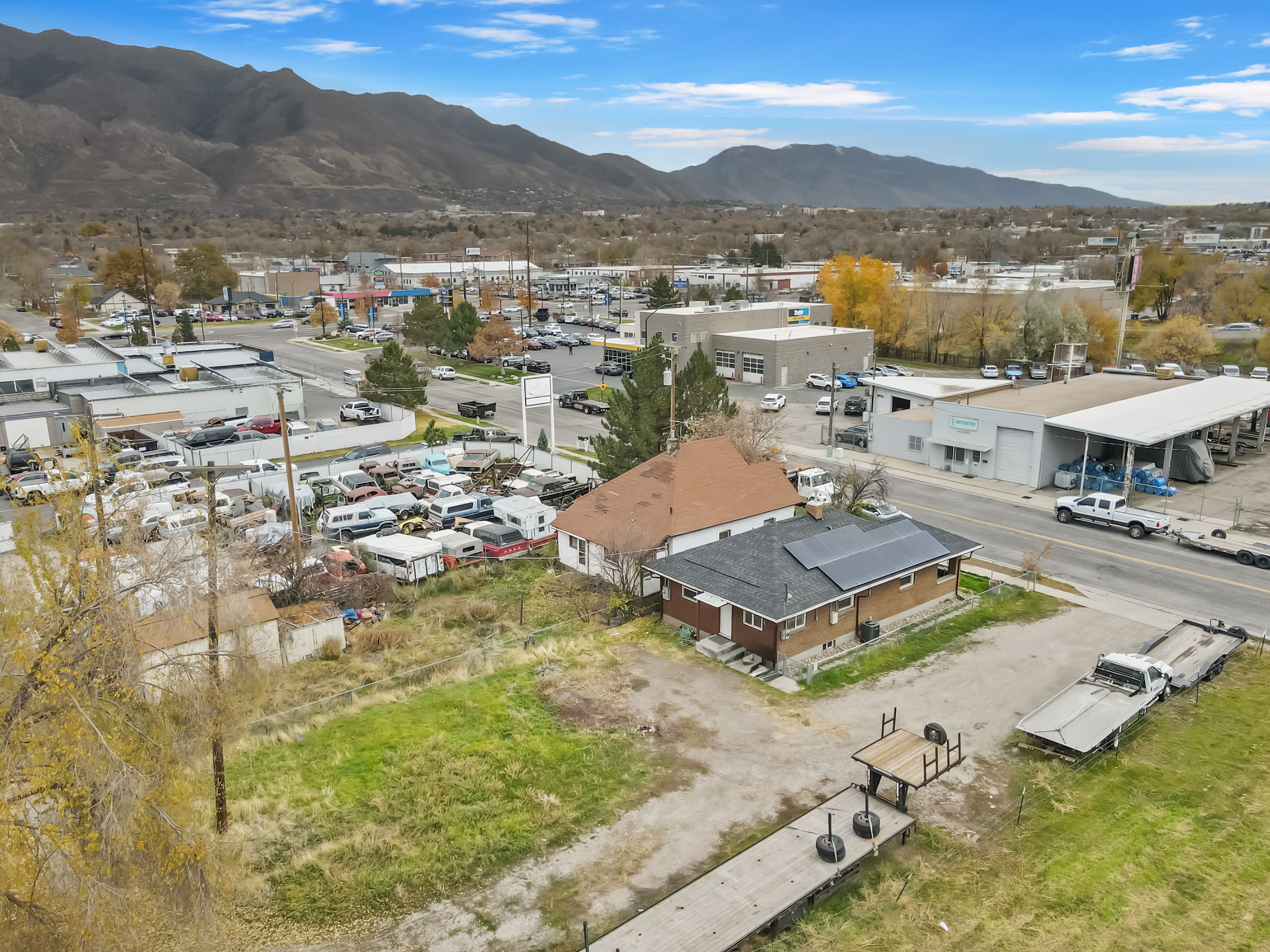 Drone / aerial view of a mountain backdrop