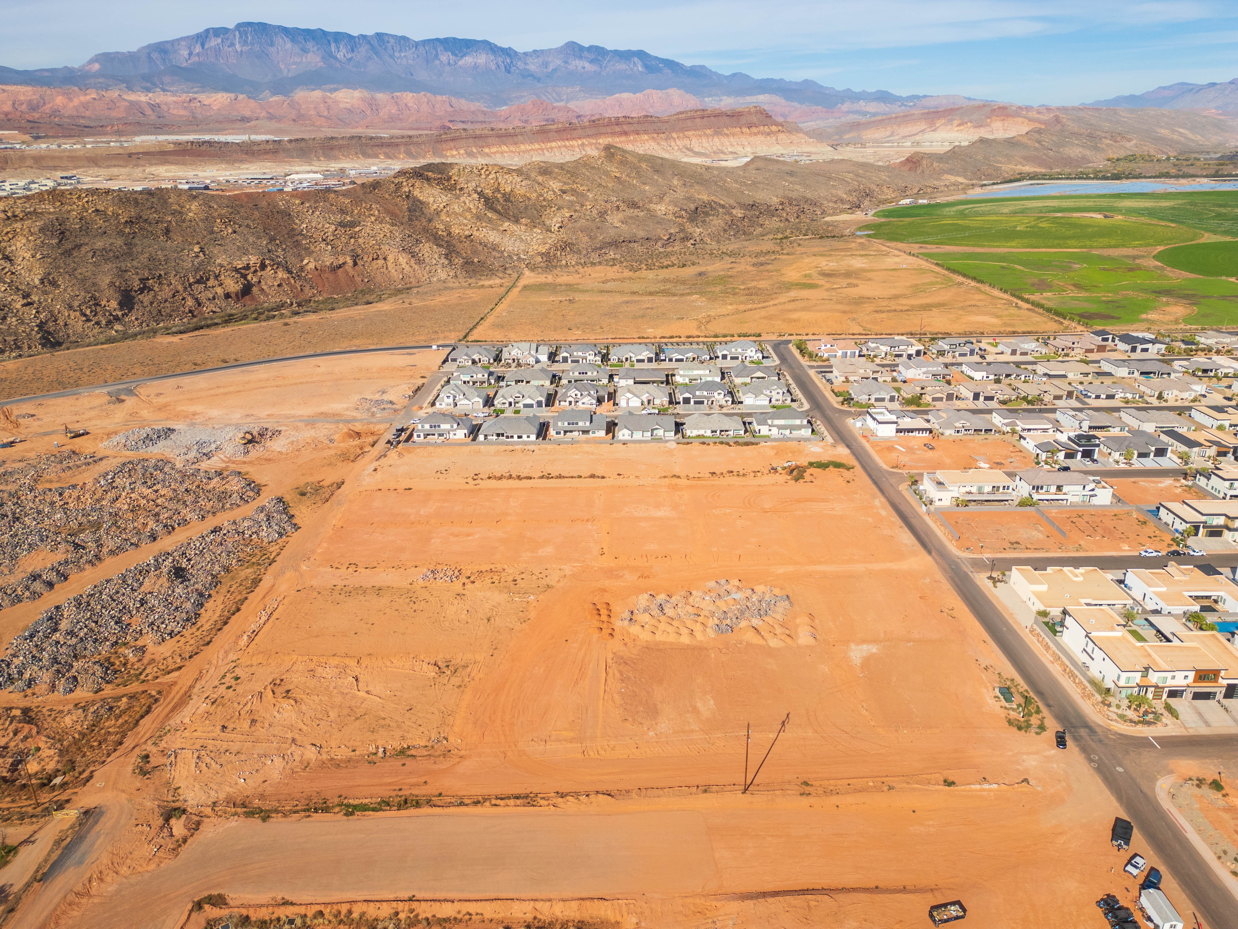 Aerial view of residential area with a water and mountain view