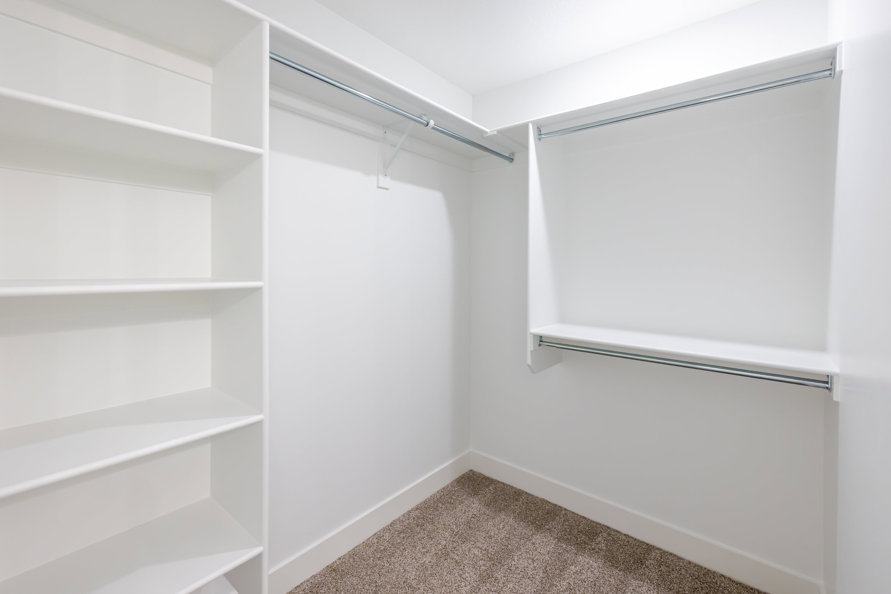 Walk in closet featuring light carpet