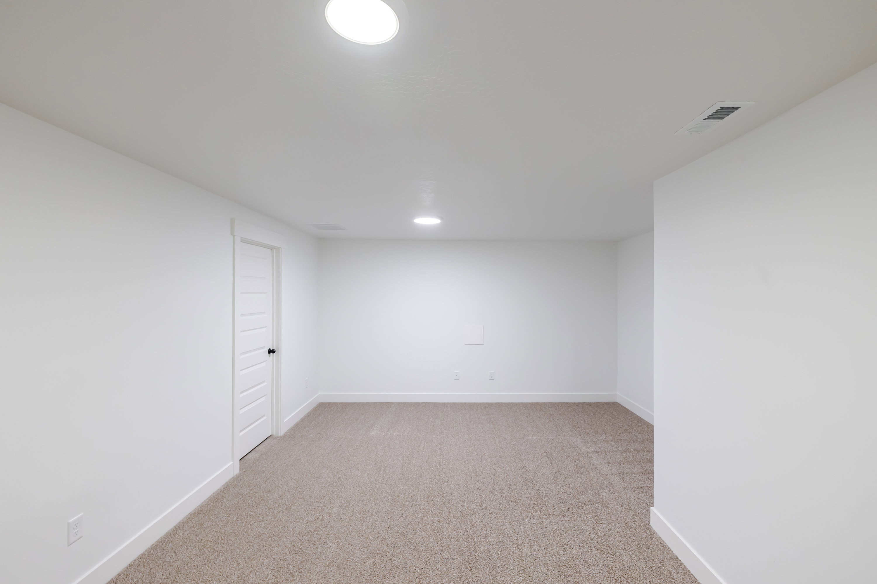 Spare room with light colored carpet and baseboards