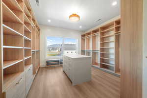 Spacious closet with light wood-style flooring