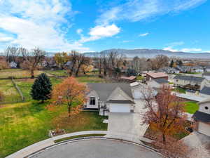 Aerial perspective of suburban area with mountains
