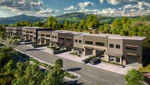 Drone / aerial view of a mountainous background