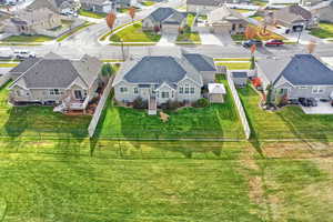 Aerial perspective of suburban area