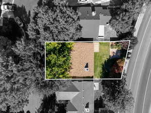 Aerial view of property's location featuring property parcel outlined