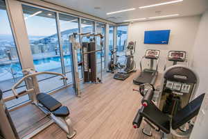 Gym with expansive windows