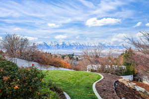 View of yard with a mountain view
