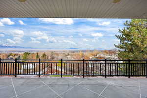 View of patio with a mountain view