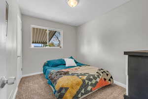 Carpeted bedroom with baseboards