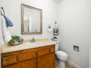 Bathroom featuring vanity and light tile patterned floors