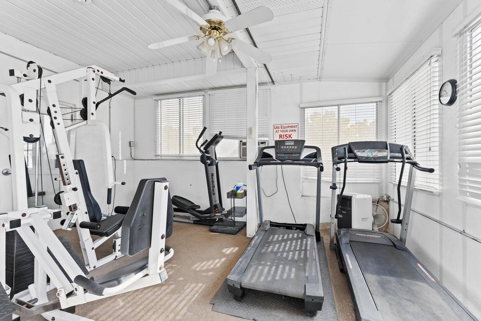 Exercise area with ceiling fan
