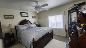 Bedroom with carpet floors and ceiling fan