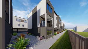 View of building exterior with a residential view