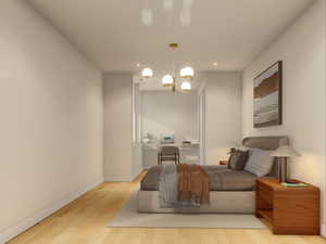 Bedroom featuring light wood finished floors and recessed lighting