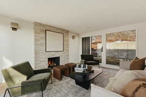 Living room with a fireplace