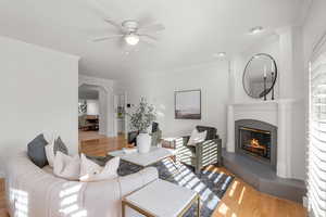 Second fireplace in family room adjacent to kitchen