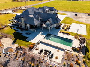 Drone / aerial view of a pool area