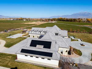 Aerial view of sparsely populated area with mountains
