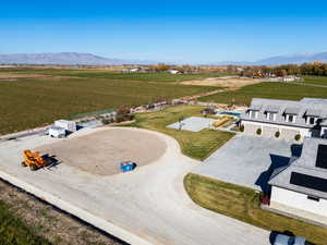 Overview of rural landscape featuring mountains