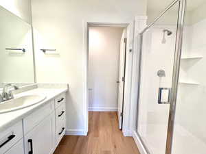 Primary suite bathroom with large walk-in shower